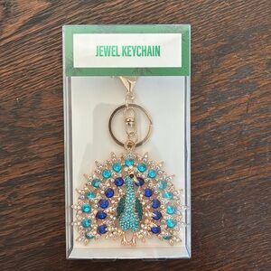 BNIB- Elegant Bedazzled- Gold & Blue- Peacock 🦚Jewel Clip On Keychain/ Bag Charm
